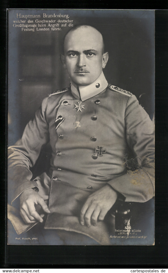 Foto-AK Sanke Nr. 536: Hauptmann Brandenburg Mit Pour-le-Mérite-Abzeichen  - 1914-1918: 1ère Guerre