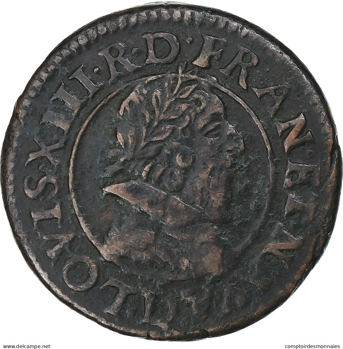 France, Louis XIII, Double Tournois, 1629, Lyon, Cuivre, TTB, Gadoury:8 - 1610-1643 Louis XIII Le Juste