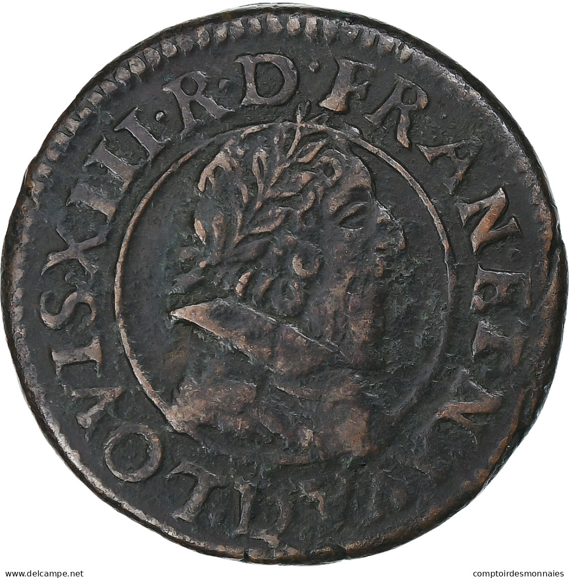 France, Louis XIII, Double Tournois, 1629, Lyon, Cuivre, TTB, Gadoury:8 - 1610-1643 Luigi XIII Il Giusto