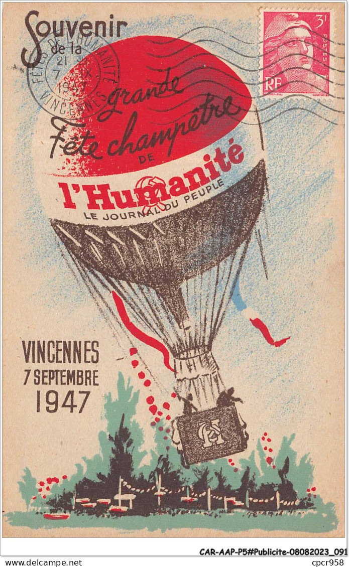 CAR-AAPP5-0379 - PUBLICITE - Souvenir Grande Fête Champêtre De L'humanité - Vincennes 7 Septembre  1947 - Publicité