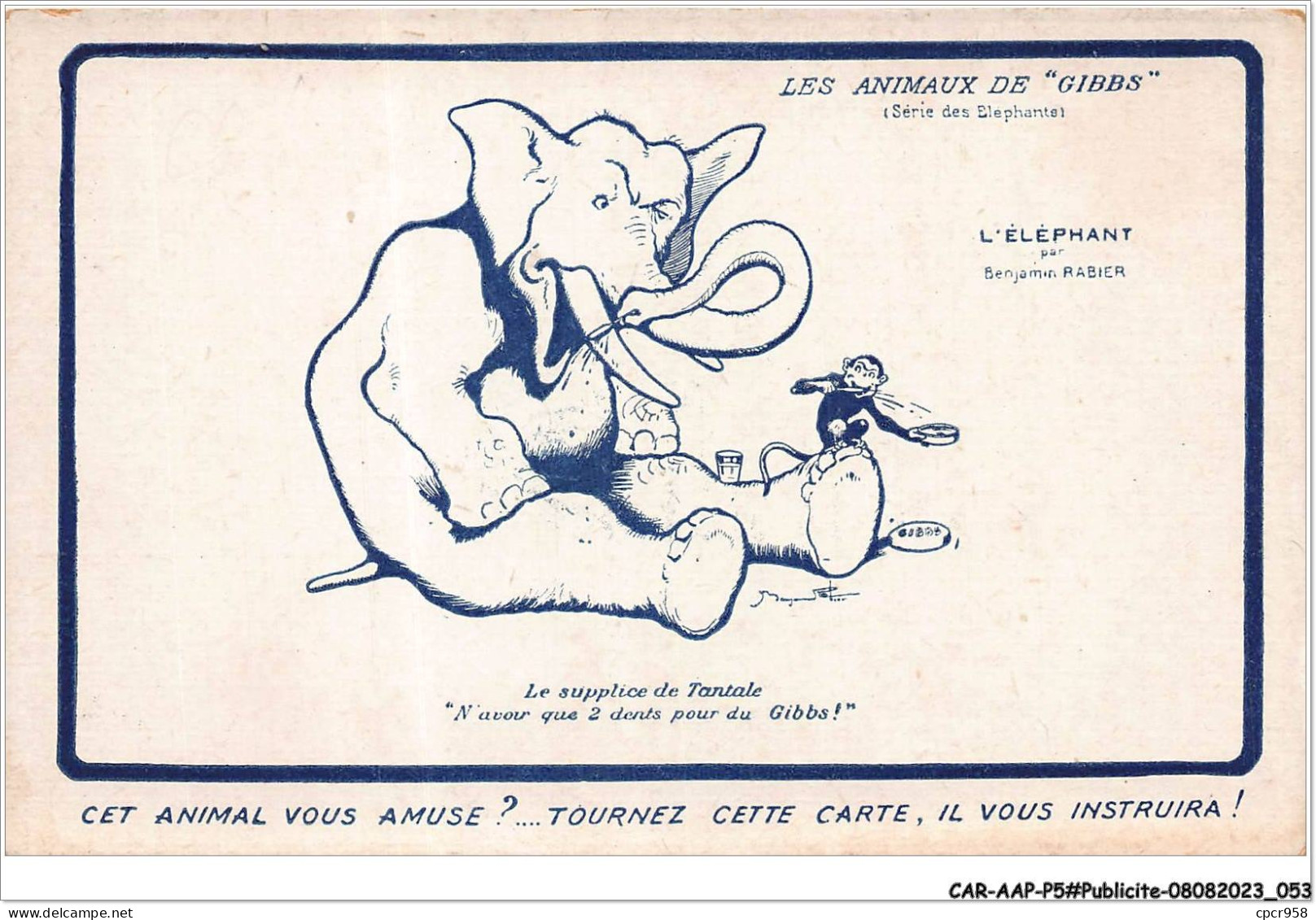 CAR-AAPP5-0360 - PUBLICITE - Les Animaux De "gibbs" - L'éléphant - Publicité