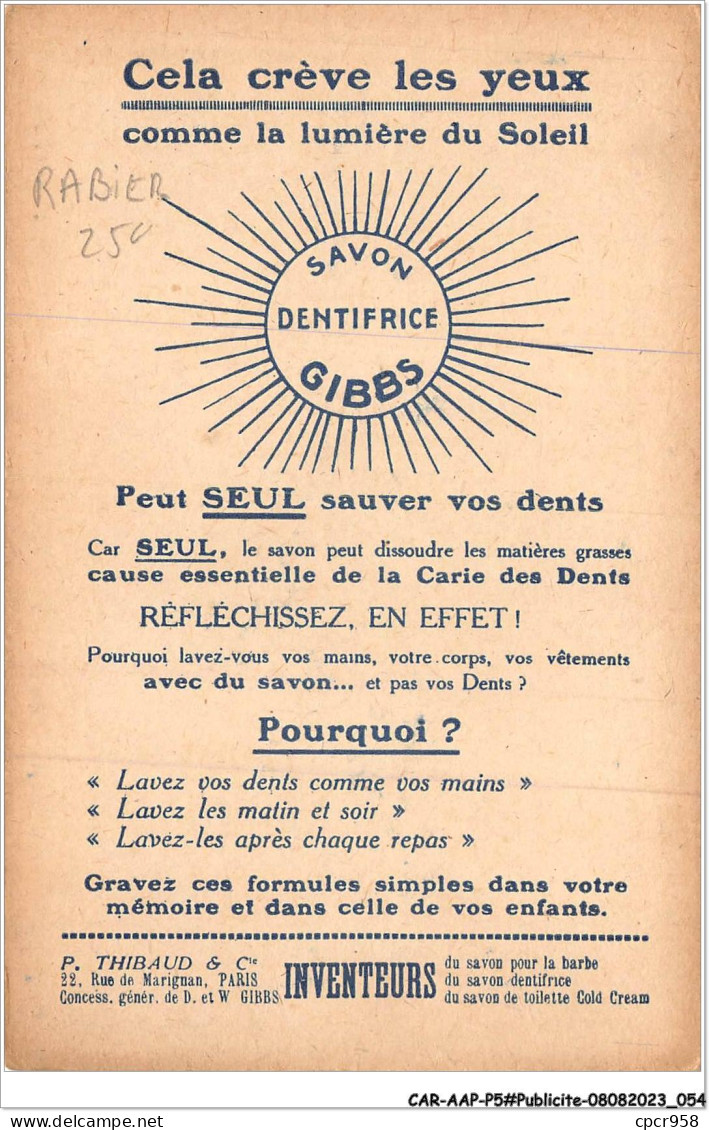 CAR-AAPP5-0360 - PUBLICITE - Les Animaux De "gibbs" - L'éléphant - Publicité