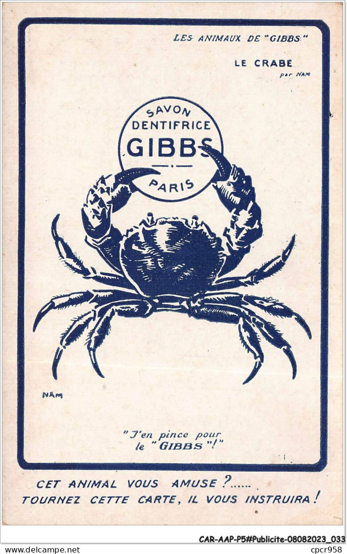 CAR-AAPP5-0350 - PUBLICITE - Les Animaux De "gibbs" - Le Crabe - Publicité