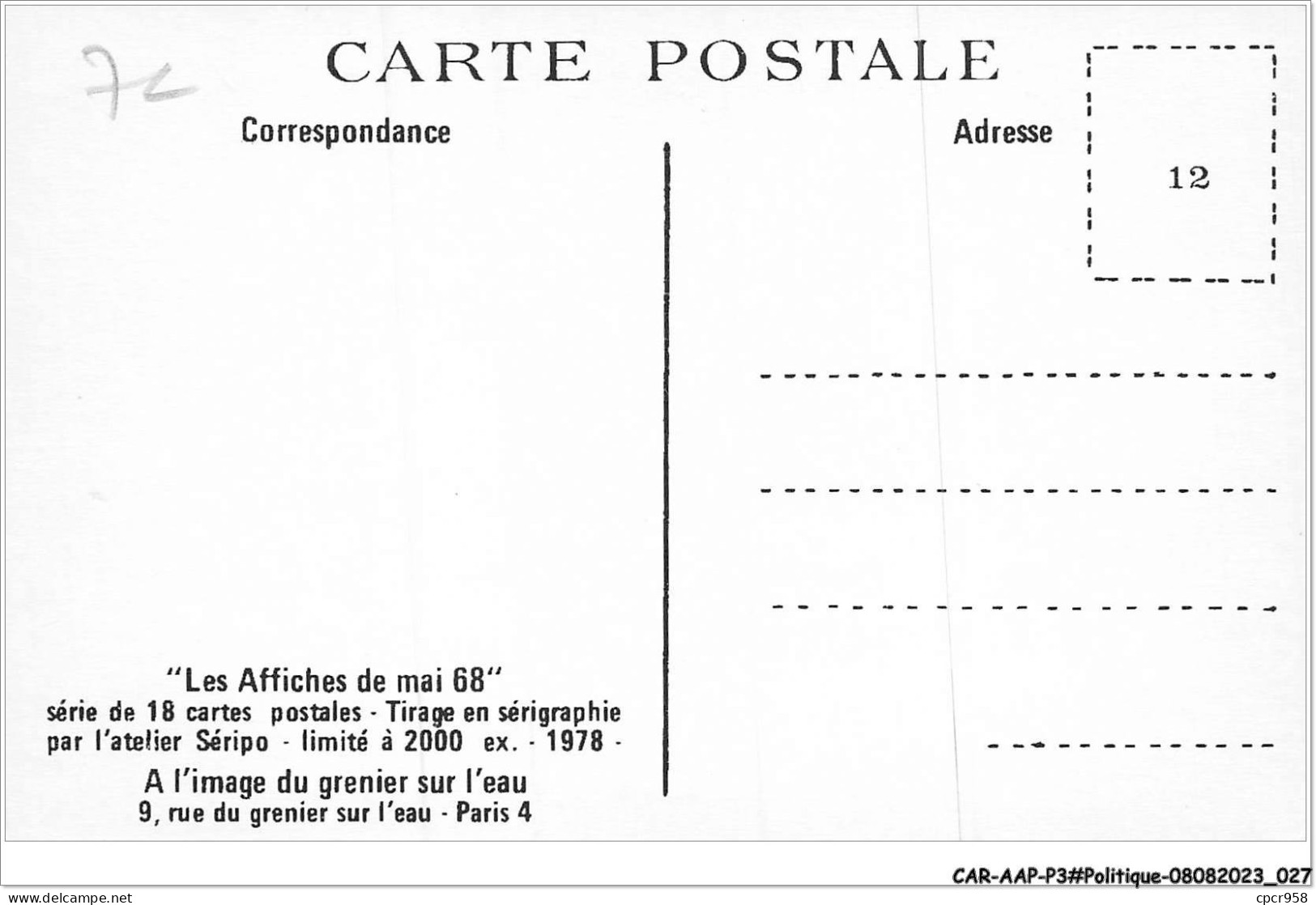 CAR-AAPP3-0180 - POLITIQUE - Les Affiches De Mai 68 - Unité Ouvriers Paysans - Partiti Politici & Elezioni