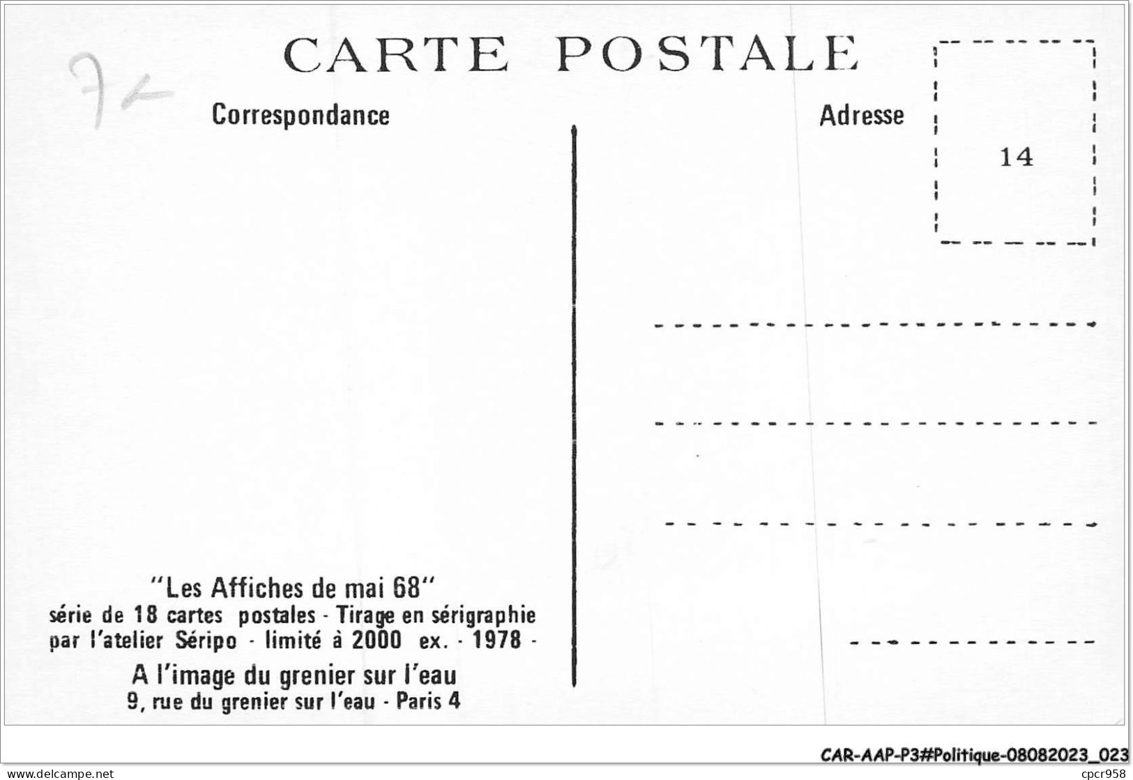 CAR-AAPP3-0178 - POLITIQUE - Les Affiches De Mai 68 - Une Jeunesse Que L'avenir Inquiète Trop Souvent - Partiti Politici & Elezioni