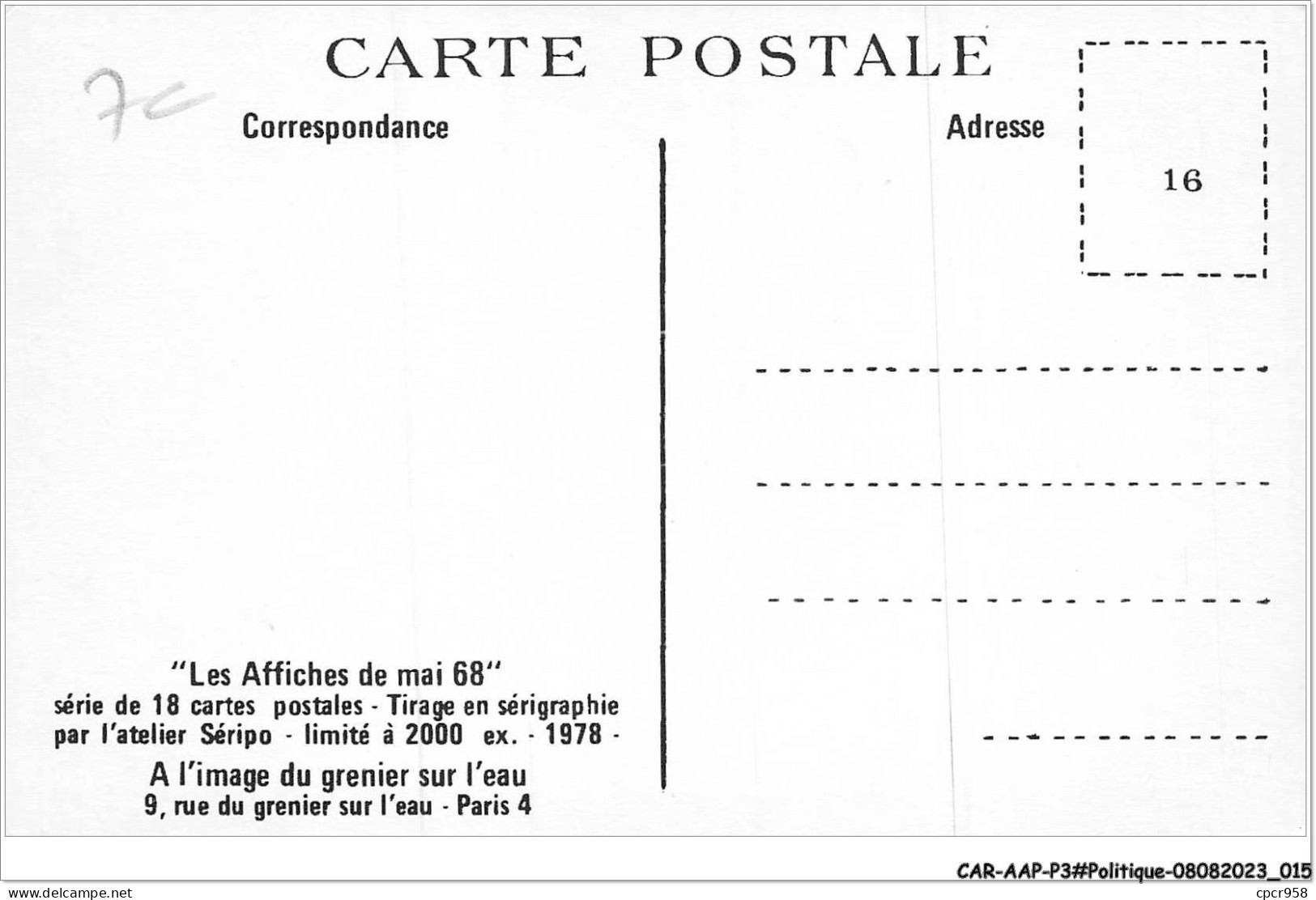 CAR-AAPP3-0174 - POLITIQUE - Les Affiches De Mai 68 - La Police Vous Parle Tous Les Soirs à 20h - Politieke Partijen & Verkiezingen