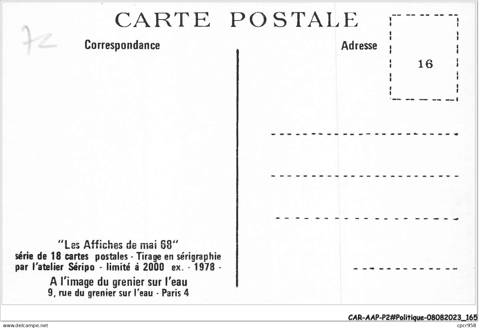 CAR-AAPP2-0165 - POLITIQUE - Les Affiches De Mai 68 - La Police Vous Parle Tous Les Soir à 20h - Partis Politiques & élections