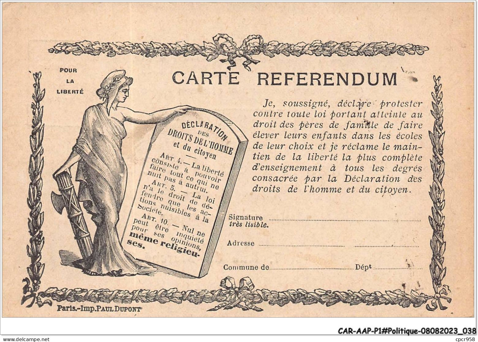 CAR-AAPP1-0020 - POLITIQUE - Carte Referendum - Politieke Partijen & Verkiezingen
