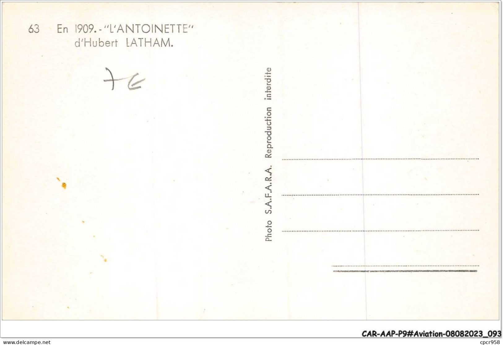 CAR-AAPP9-0751 - AVIATION - En 1909 - "l'antoinette " D'hubert Latham - ....-1914: Voorlopers