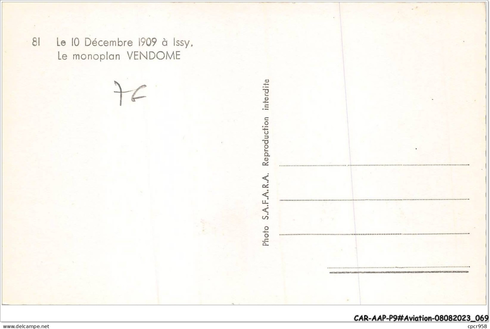 CAR-AAPP9-0739 - AVIATION - Le 10 Décembre 1909 - à Issy - Le Monoplan Vendome - ....-1914: Voorlopers