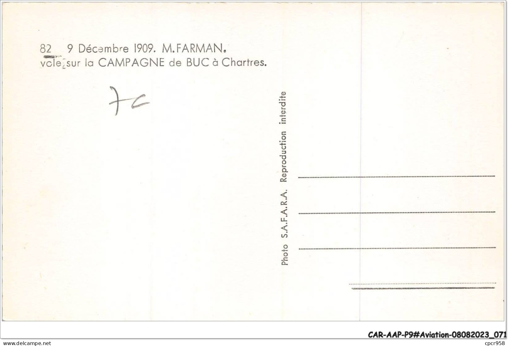 CAR-AAPP9-0740 - AVIATION - Le 9 Décembre 1909 - Vole Sur La Campagne De Buc à Chartres - ....-1914: Voorlopers