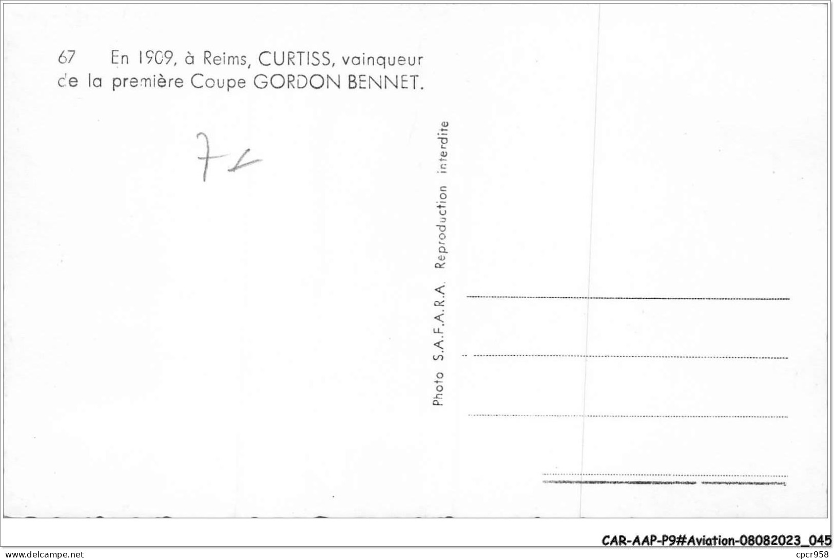 CAR-AAPP9-0727 - AVIATION - En 1909 à Reims - Curtiss Vainqueur De La Première Coupe Gordon Bennet - ....-1914: Voorlopers