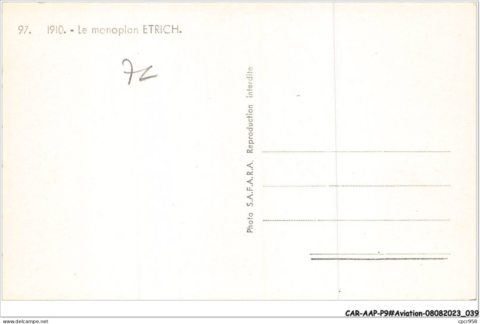 CAR-AAPP9-0724 - AVIATION - 1910 - Le Monoplan Etrich - ....-1914: Précurseurs