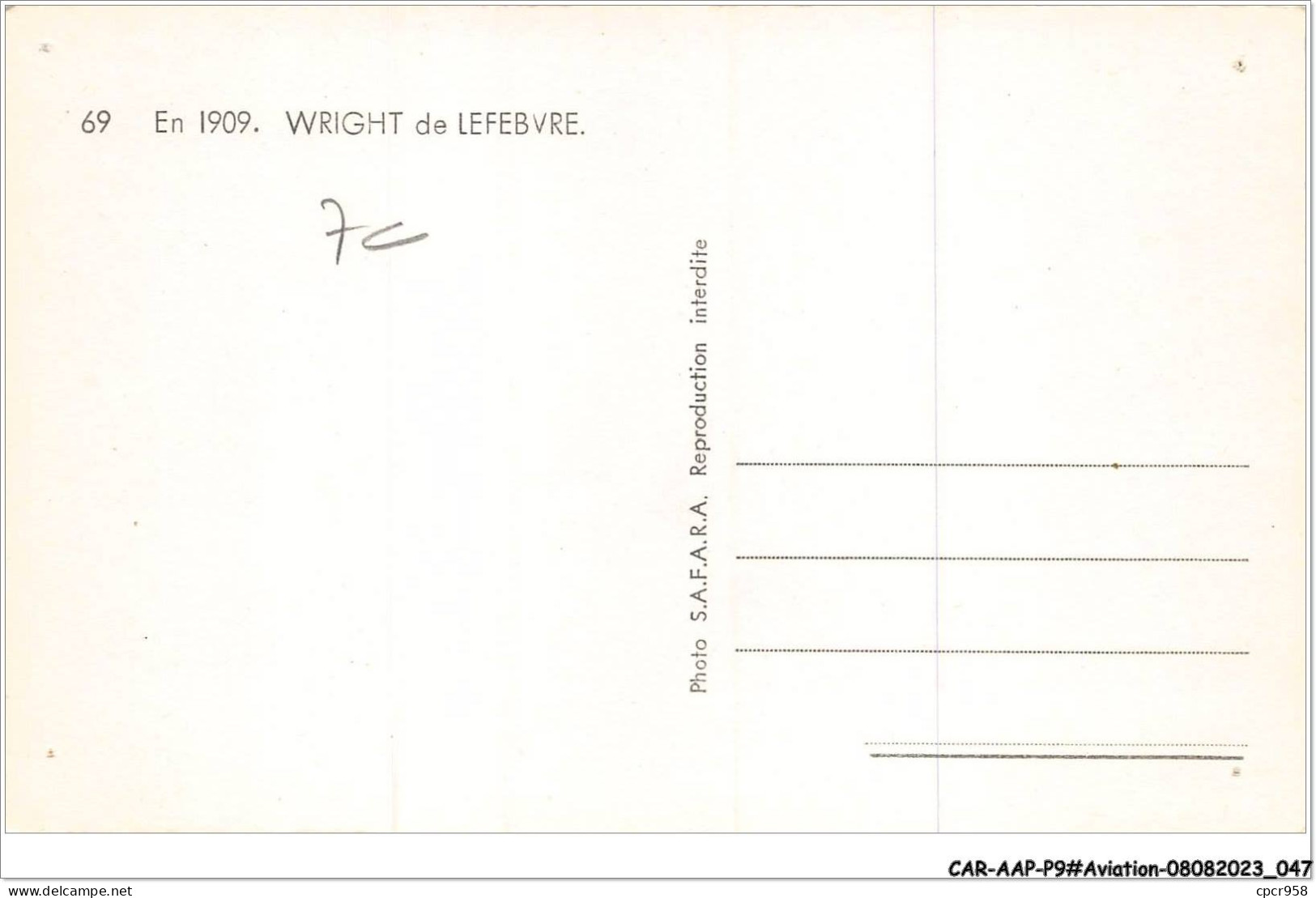 CAR-AAPP9-0728 - AVIATION - En 1909 - Wright De Lefebvre - ....-1914: Precursors