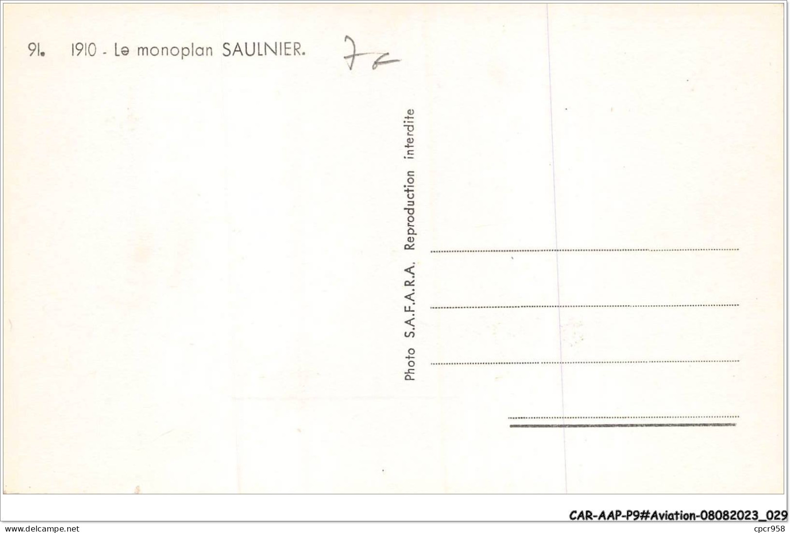 CAR-AAPP9-0719 - AVIATION - Avril 1910 - Le Monoplan Saulnier - ....-1914: Voorlopers