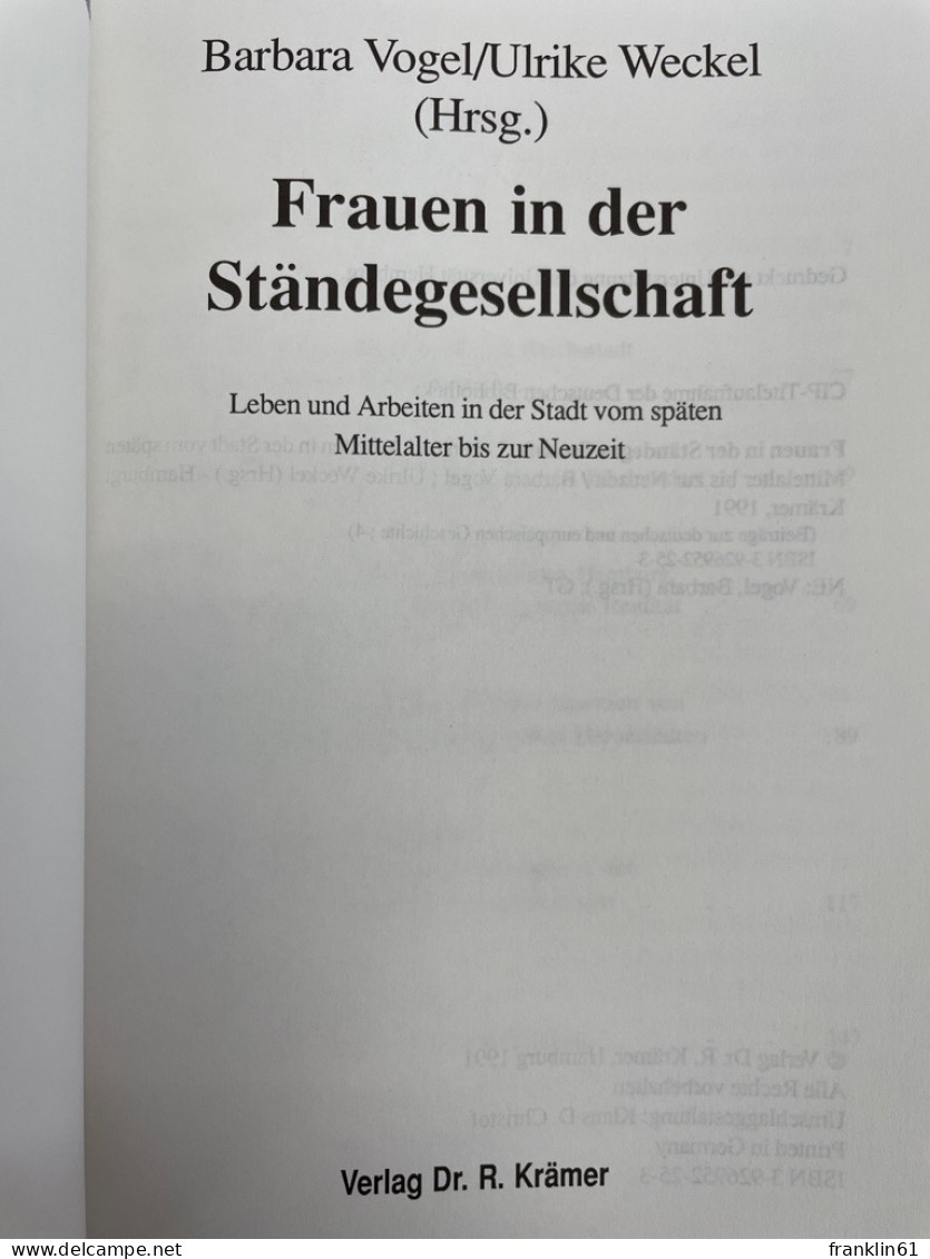 Frauen In Der Ständegesellschaft : Leben Und Arbeiten In Der Stadt Vom Späten Mittelalter Bis Zur Neuzeit. - 4. 1789-1914
