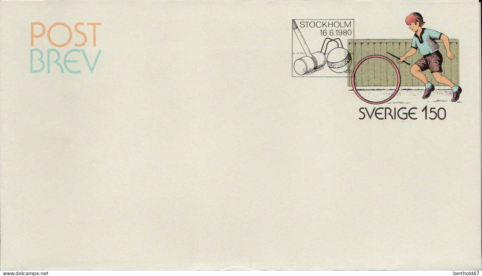 Suède Aérogr Obl (103) Post Brev Jeu D'enfant Stockholm 16-6-1980 (TB Cachet Rond) - Enteros Postales