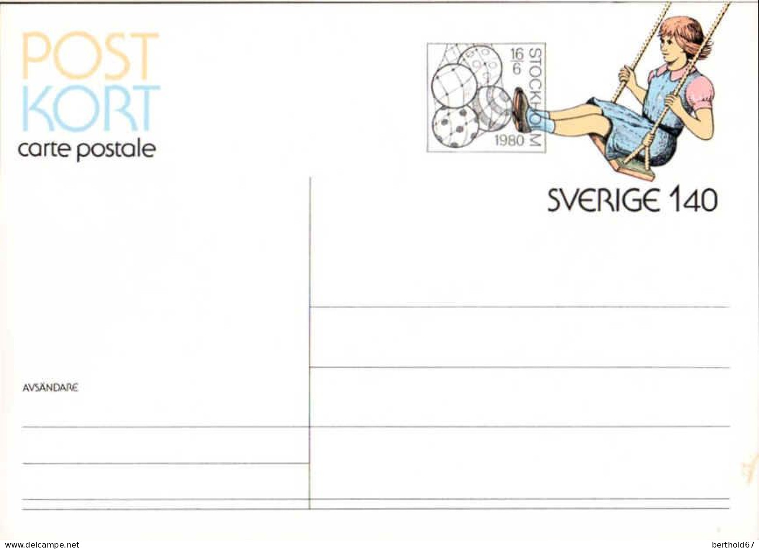 Suède Entier-P Obl (102) Postkort Balancoire (TB Cachet à Date) - Entiers Postaux