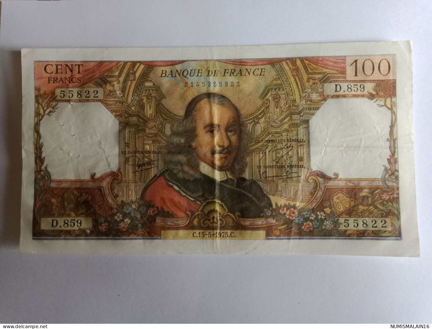 France - Billet De 100 Francs - Corneille -15-5-1975- D.859/55822 - 100 F 1964-1979 ''Corneille''