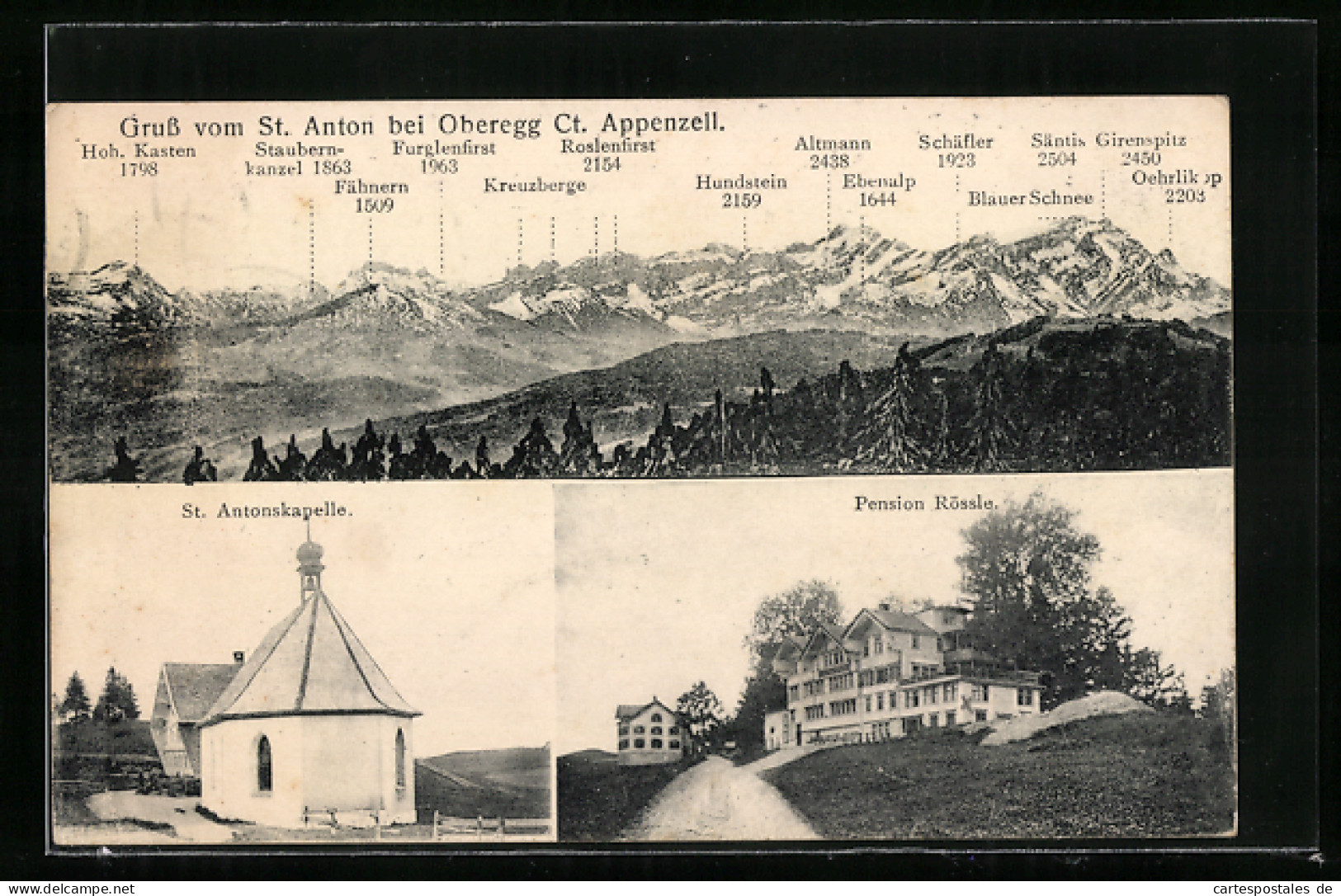 AK Oberegg / Appenzell, St. Antonskapelle, Pension Rössle, Gebirgspanorama  - St. Anton