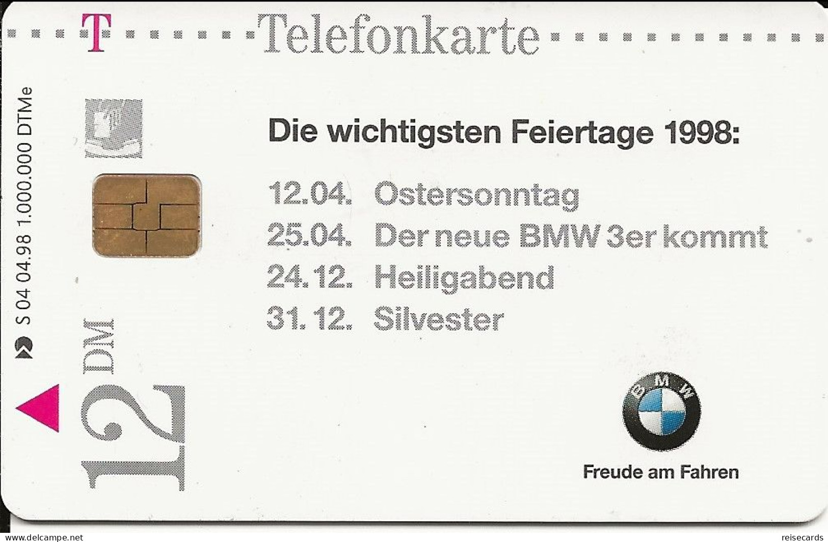 Germany: Telekom S 04 04.98 BMW, Freude Am Fahren - S-Series : Guichets Publicité De Tiers