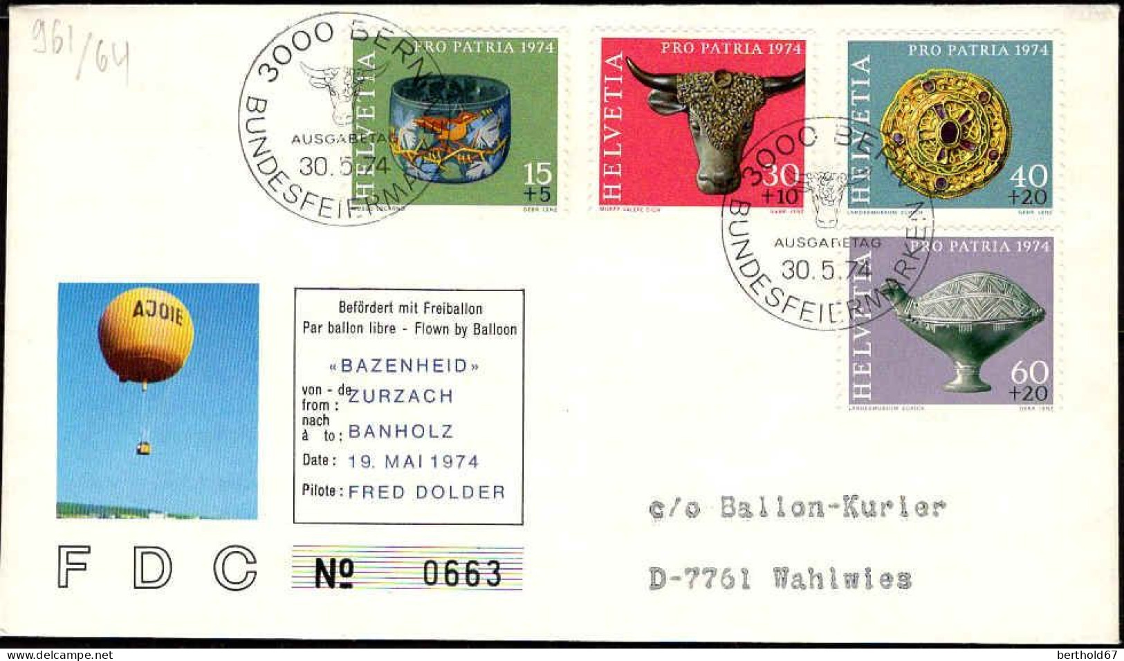 Suisse Poste Obl Yv: 961/964 Pro Patria Archéologie (TB Cachet à Date) Freiluftballon Fahrt - Covers & Documents