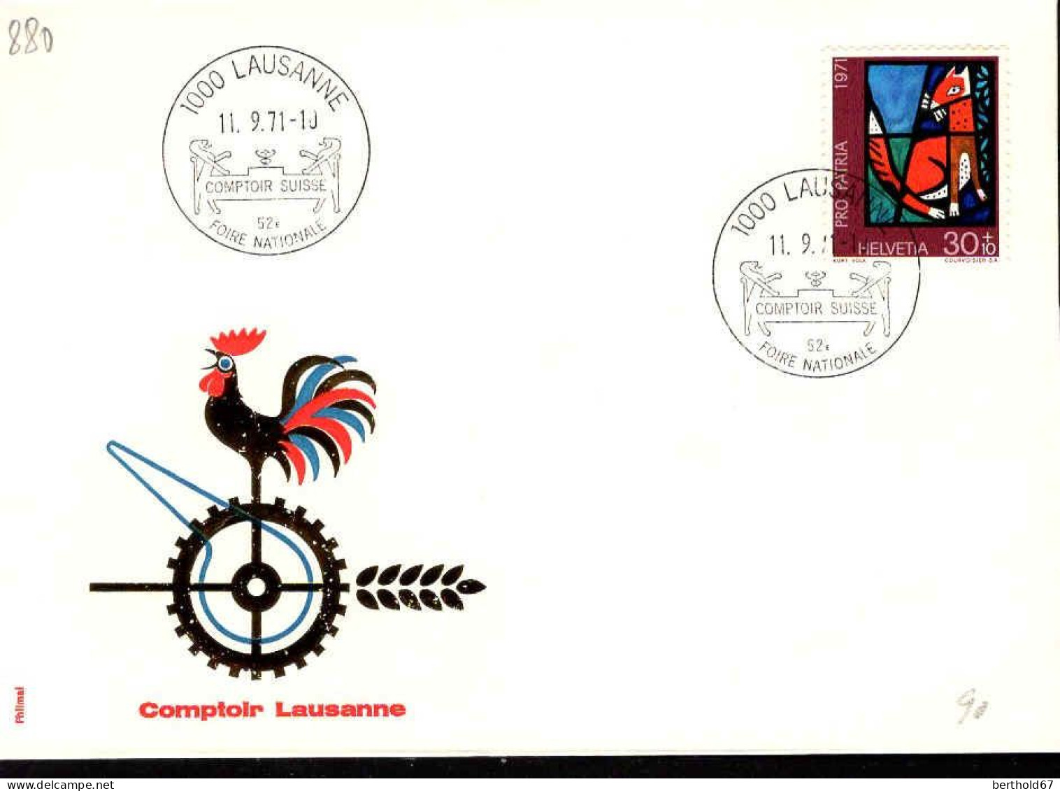 Suisse Poste Obl Yv: 880 Foire Nationale Comptoir Suisse (TB Cachet à Date) 11-9-71 - Lettres & Documents