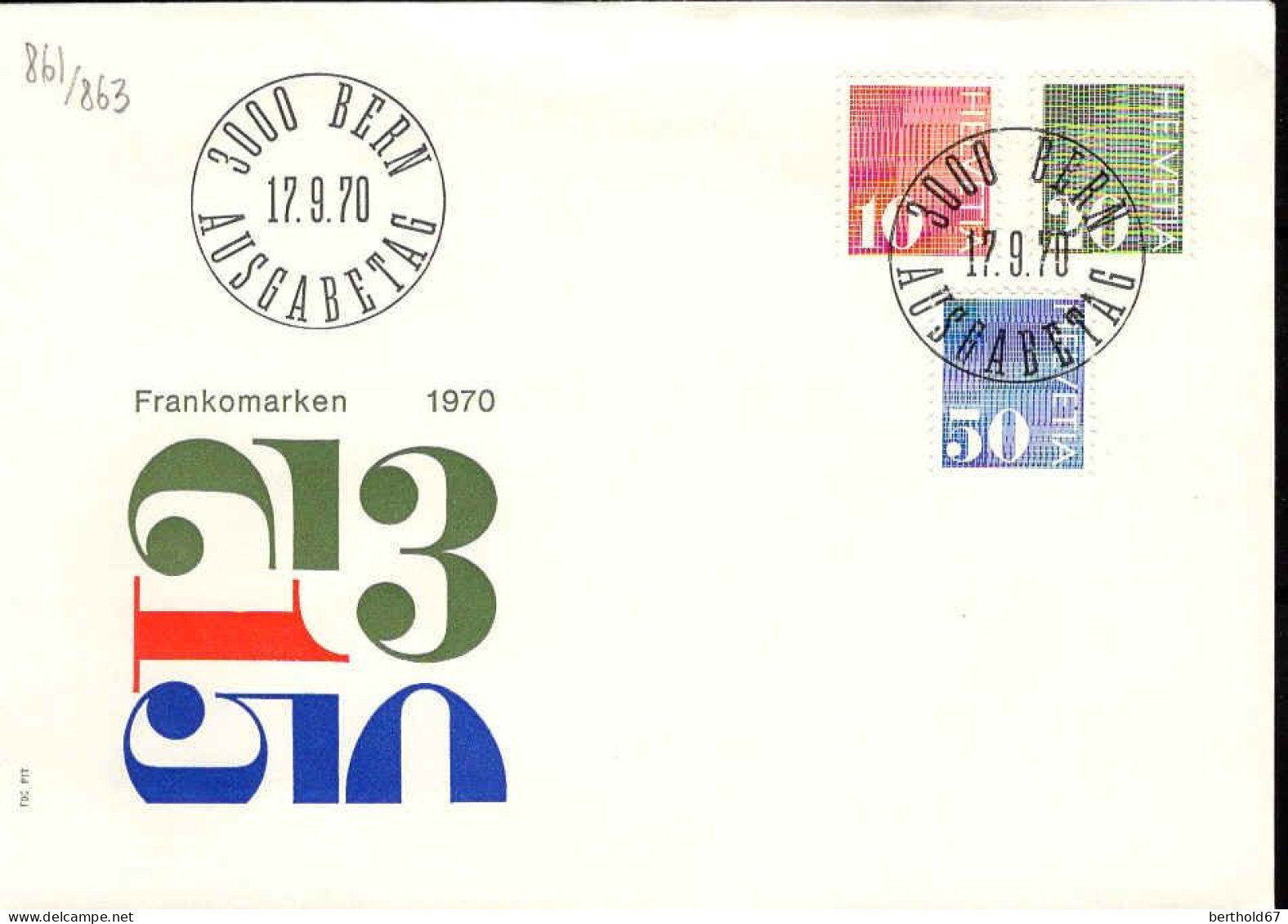 Suisse Poste Obl Yv: 861/863 Graphisme Bern 17-9-70 Fdc - FDC