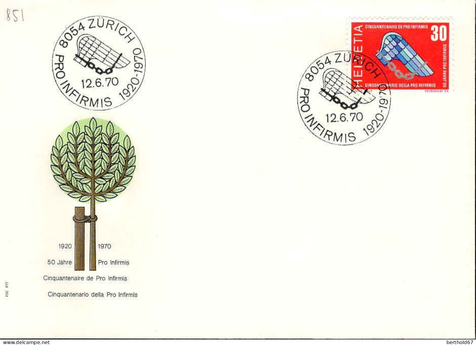 Suisse Poste Obl Yv: 851 Cinquantenaire De Pro Infirmis (TB Cachet à Date) 12-6-70 - Oblitérés