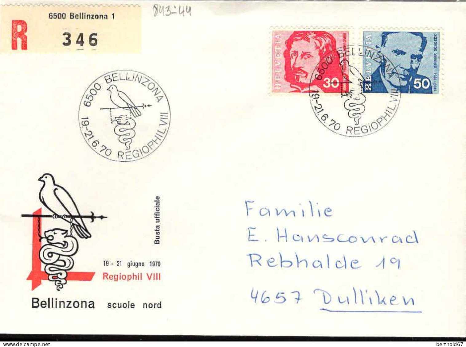 Suisse Poste Obl Yv: 843-844 Regiophil VIII (TB Cachet à Date) Bellinzona - Lettres & Documents