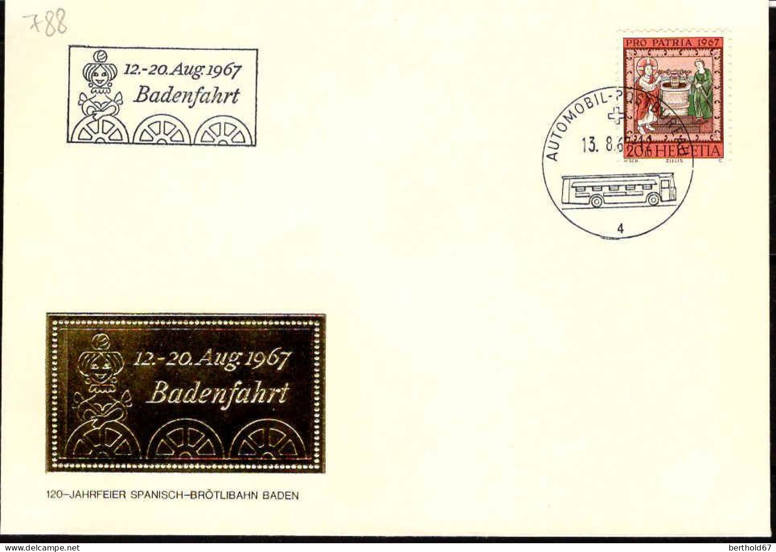 Suisse Poste Obl Yv: 788 120.Jahre Spanisch-Brötlibahn Baden (TB Cachet à Date) - Briefe U. Dokumente