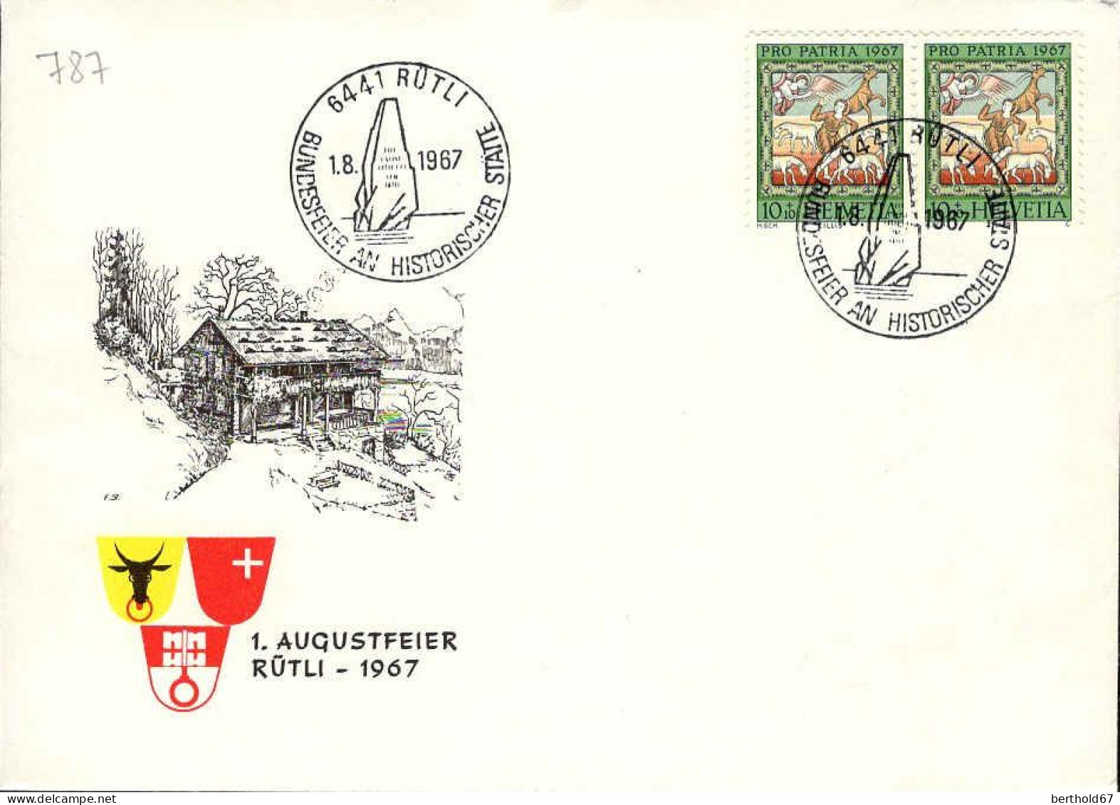 Suisse Poste Obl Yv: 787  1.Augustfeier Rütli (TB Cachet à Date) Paire - Lettres & Documents