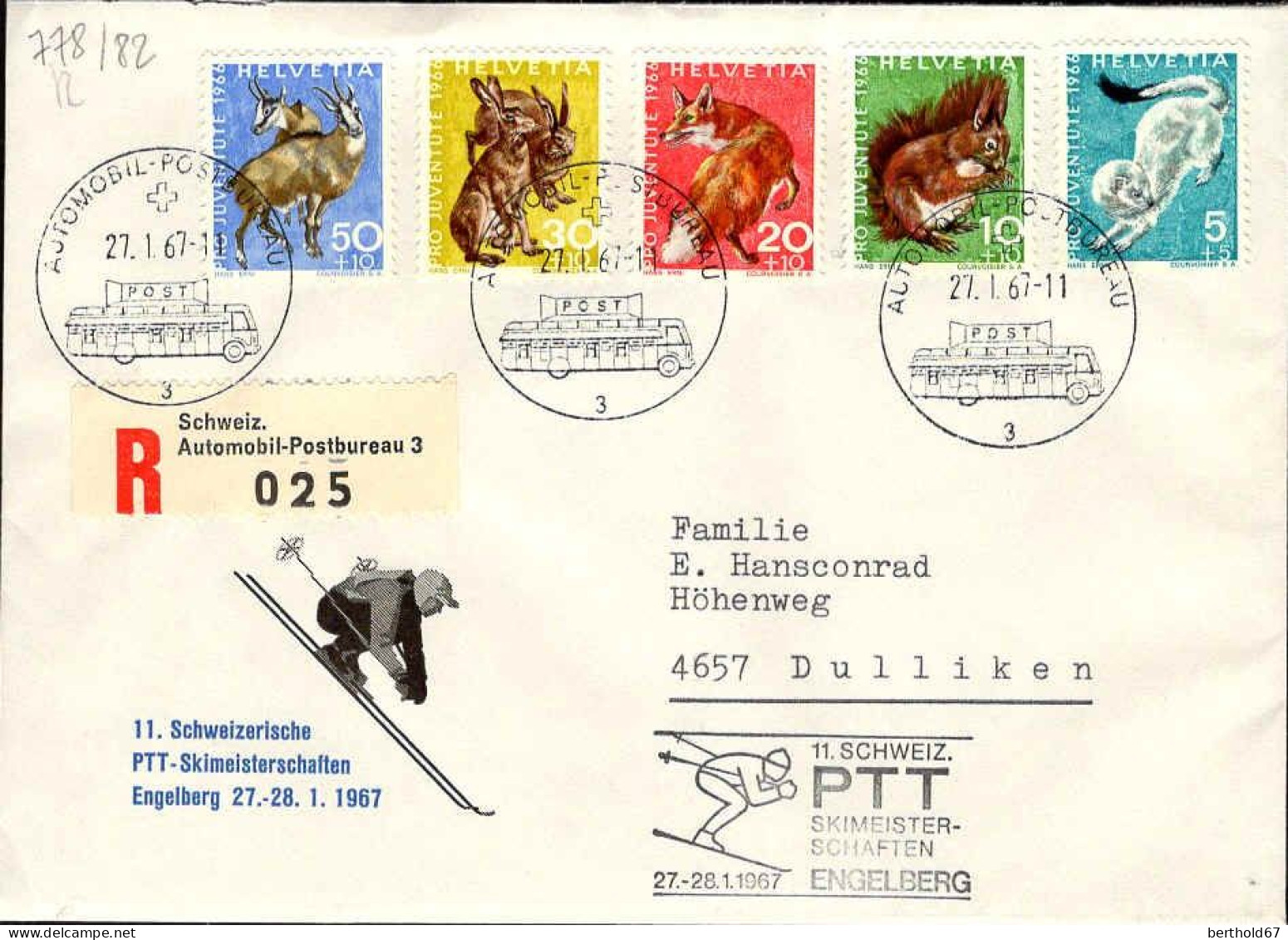 Suisse Poste Obl Yv: 778/782 PTT Skimeisterschaften Engelberg (TB Cachet à Date) - Lettres & Documents
