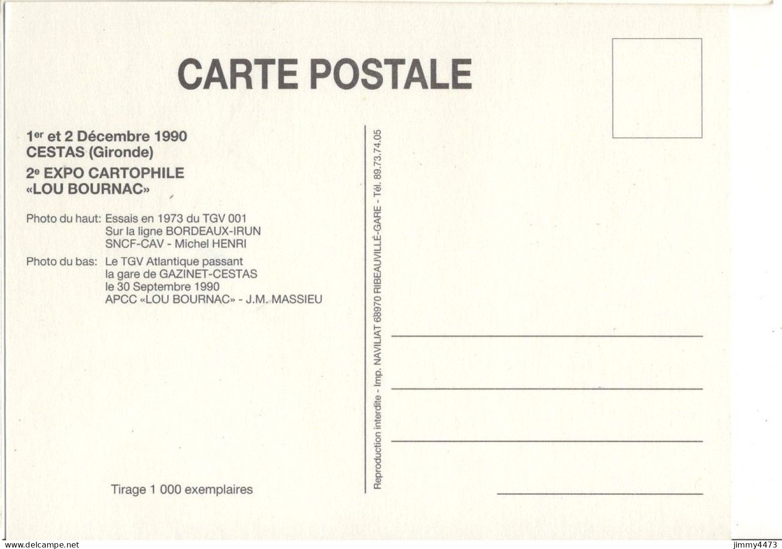 CPM - CESTAS Gironde - 1er Et 2 Dec.1990 - 2è EXPO CARTOPHILE " LOU BOURNAC " Tirage à 1000 Ex. - Bolsas Y Salón Para Coleccionistas