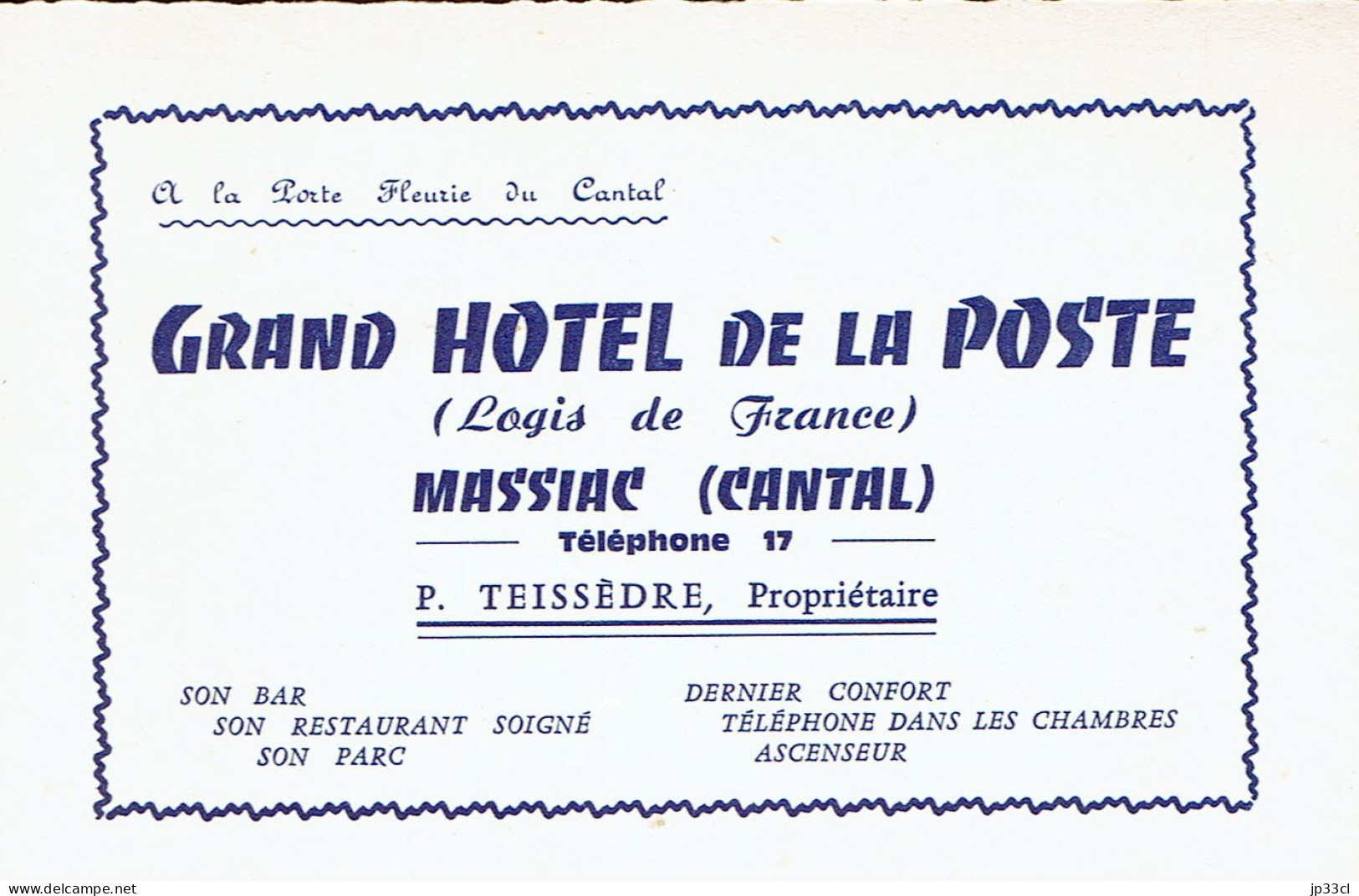 Souvenirs D'un Passage Au Grand Hôtel De La Poste à Massiac (Cantal, France) 1964 - 1950 - ...