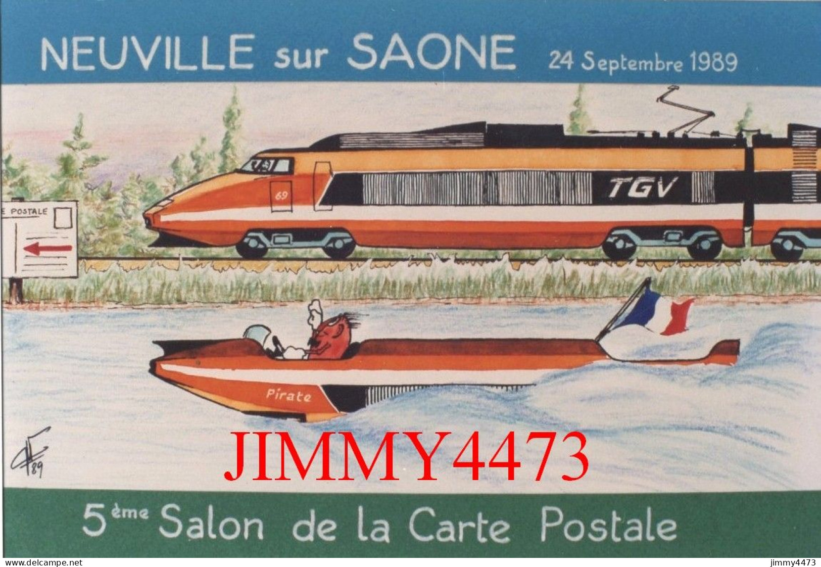 CPM - NEUVILLE Sur SAÔNE 24 Sept 1989 - 5ème Salon De La Carte Postale - Dessin Georges NEMOZ - Tirage N° 40 / 100 - Bourses & Salons De Collections