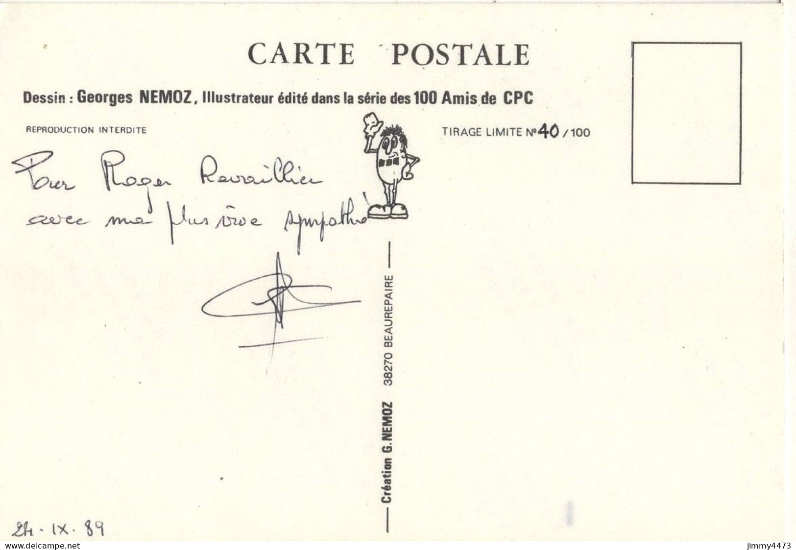 CPM - NEUVILLE Sur SAÔNE 24 Sept 1989 - 5ème Salon De La Carte Postale - Dessin Georges NEMOZ - Tirage N° 40 / 100 - Beursen Voor Verzamellars