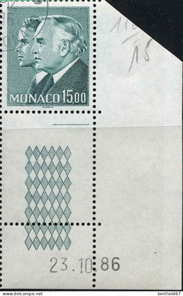 Monaco Poste Obl Yv:1561 Mi:1786 Rainier III Coin D.feuille Daté (TB Cachet à Date) 23-10-86 - Gebraucht