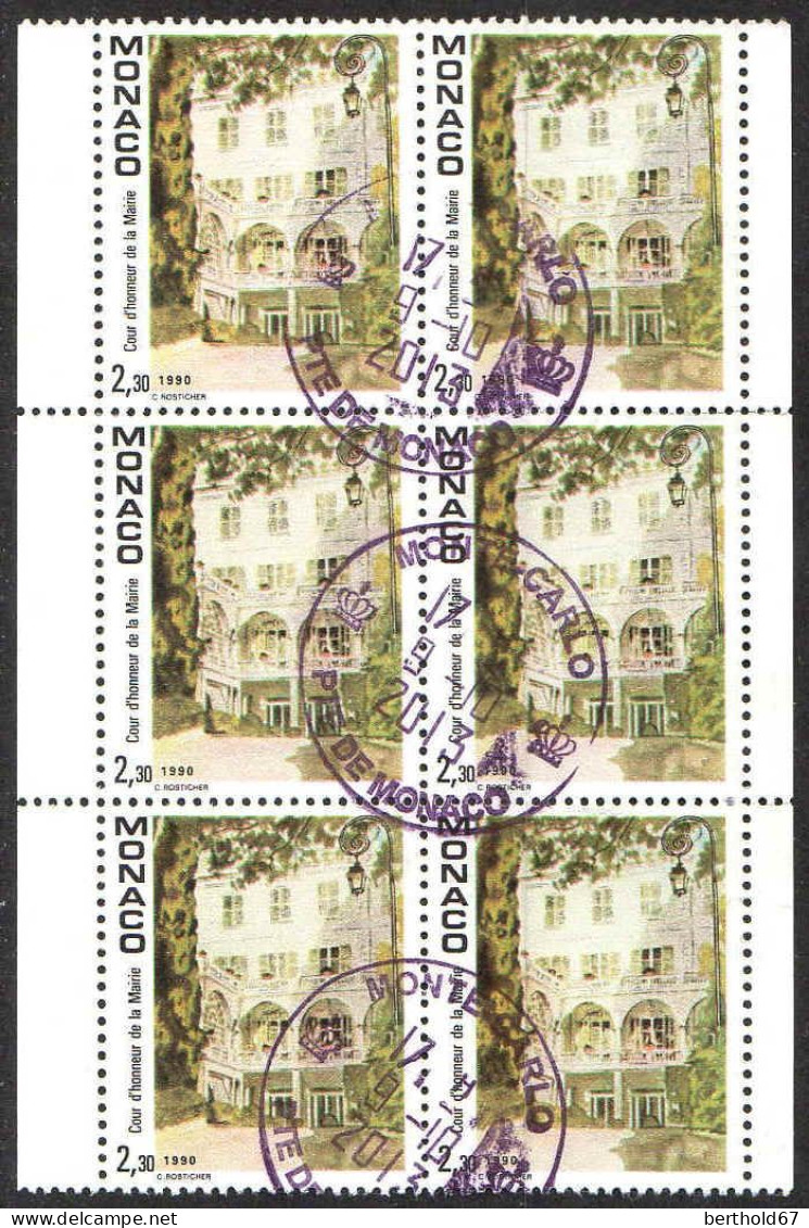 Monaco Poste Obl Yv:1709 Mi:1946 Cour D'honneur De La Mairie Bande/bloc De 6 (TB Cachet Rond) - Gebraucht