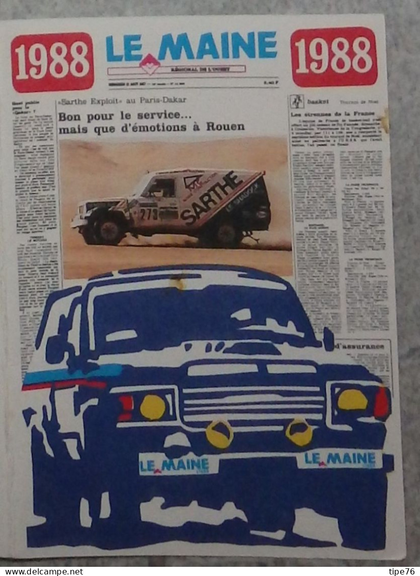 Petit Calendrier De Poche 1988 Journal Le Maine Libre - Le Mans La Flèche Mamers Sablé La Ferté Bernard Voiture - Petit Format : 1981-90