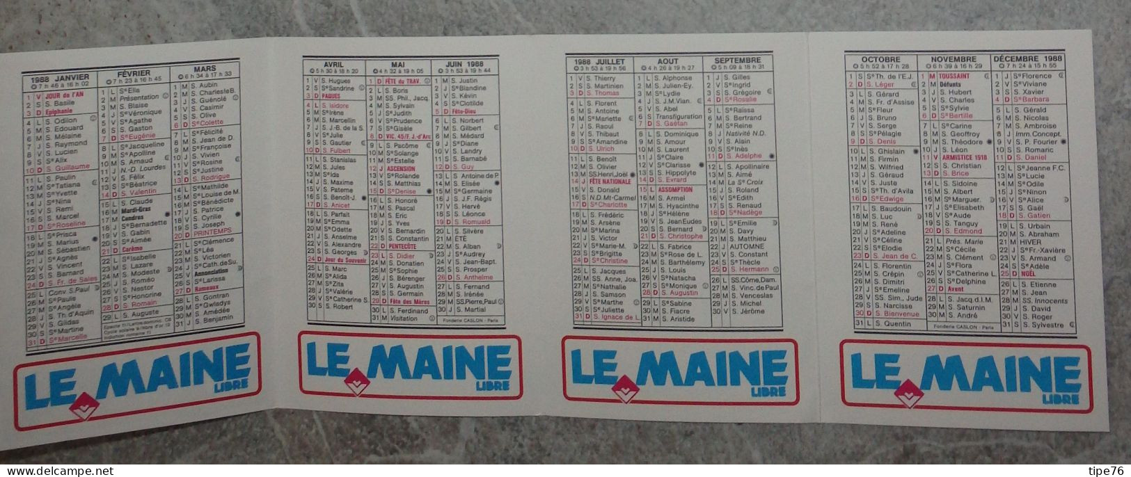 Petit Calendrier De Poche 1988 Journal Le Maine Libre - Le Mans La Flèche Mamers Sablé La Ferté Bernard Voiture - Tamaño Pequeño : 1981-90