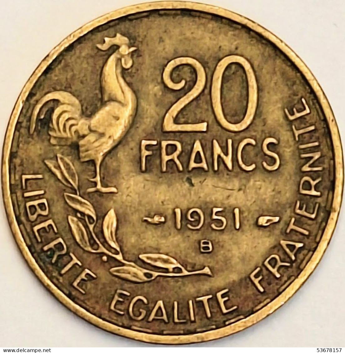 France - 20 Francs 1951 B, KM# 917.2 (#4158) - 20 Francs