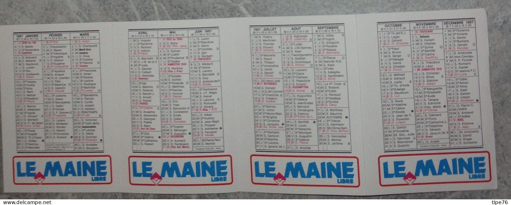 Petit Calendrier De Poche 1987 Journal Le Maine Libre - Le Mans La Flèche Mamers Sablé La Ferté Bernard Chateau Du Loir - Klein Formaat: 1981-90