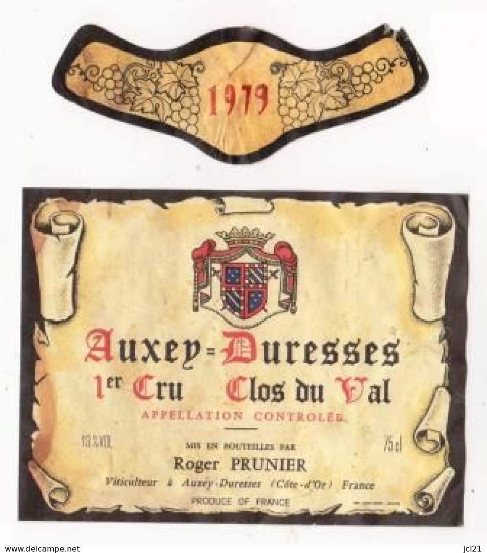 Étiquette Et Millésime " AUXEY-DURESSES 1979 1er Cru Clos Du Val " Roger Prunier Viiculteur (2625)_ev633 - Bourgogne