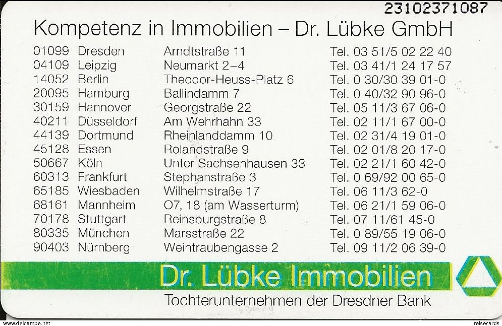 Germany: Telekom S 122  07.93 Dr. Lübke GmbH, Immobilien - S-Series: Schalterserie Mit Fremdfirmenreklame