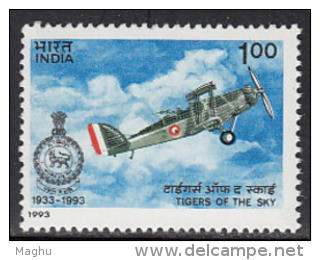 India MNH 1993, 'Tigers Of The Sky' Tiger Symbol. Diamond Jubilee Of No 1 Squadron, Indian Air Force, Defence Airplane, - Unused Stamps