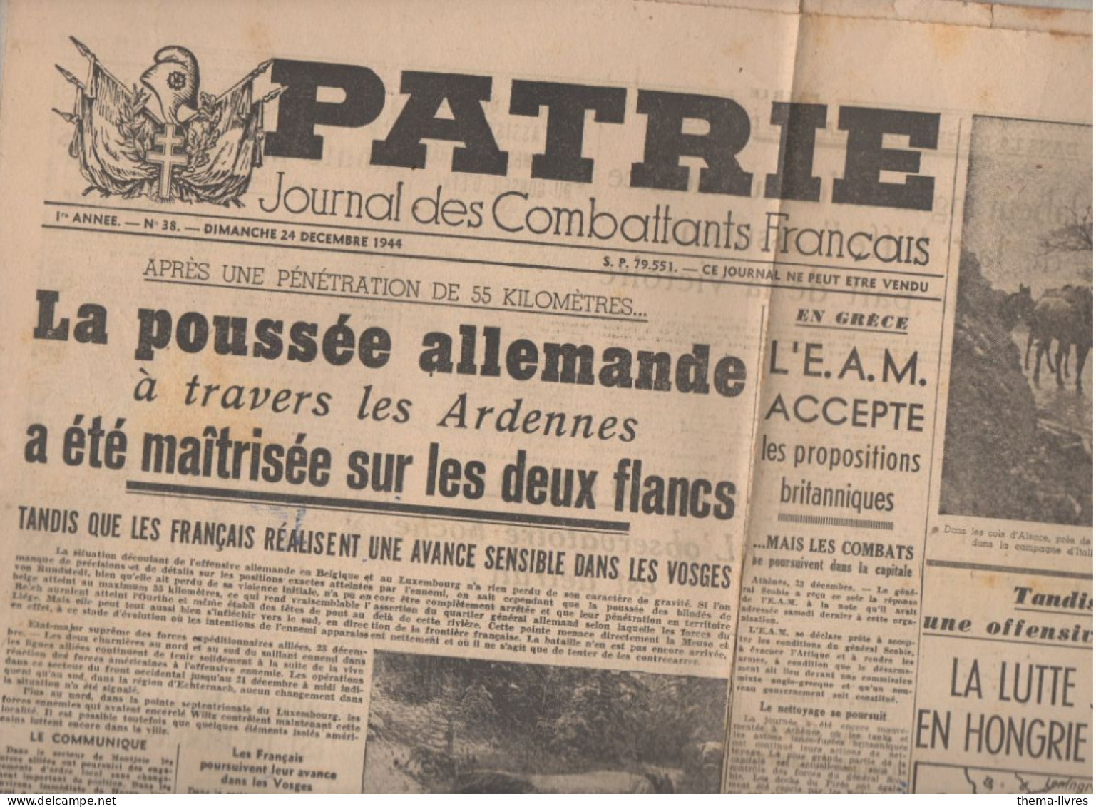 PATRIE Journal Des Combattants Français N°38 Du 24 Dec 1944   (CAT7133) - Guerre 1939-45