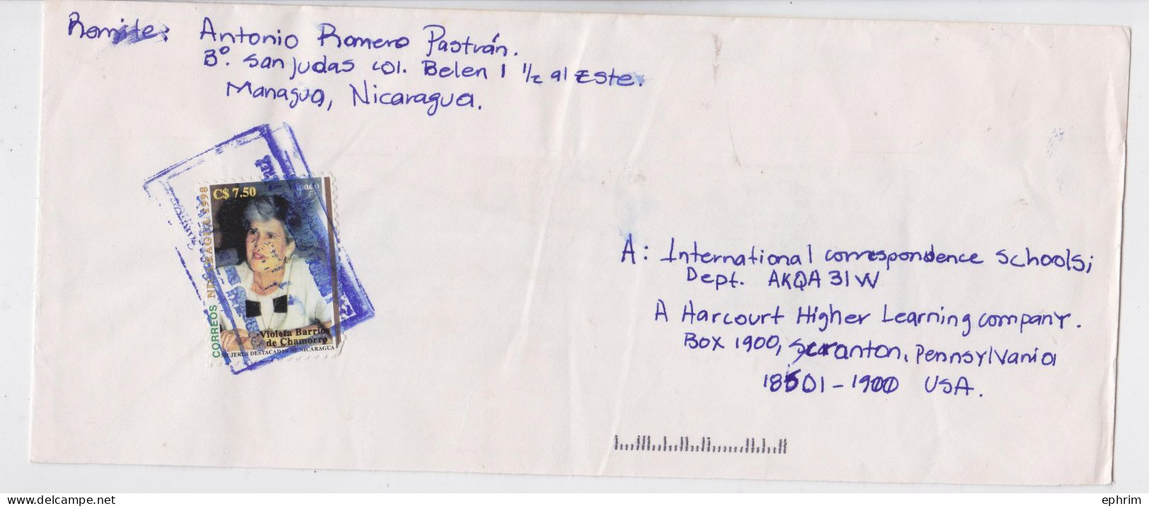 Nicaragua Managua Lettre Timbre 1998 Stamp Air Mail Cover Sello Correo Aereo - Nicaragua