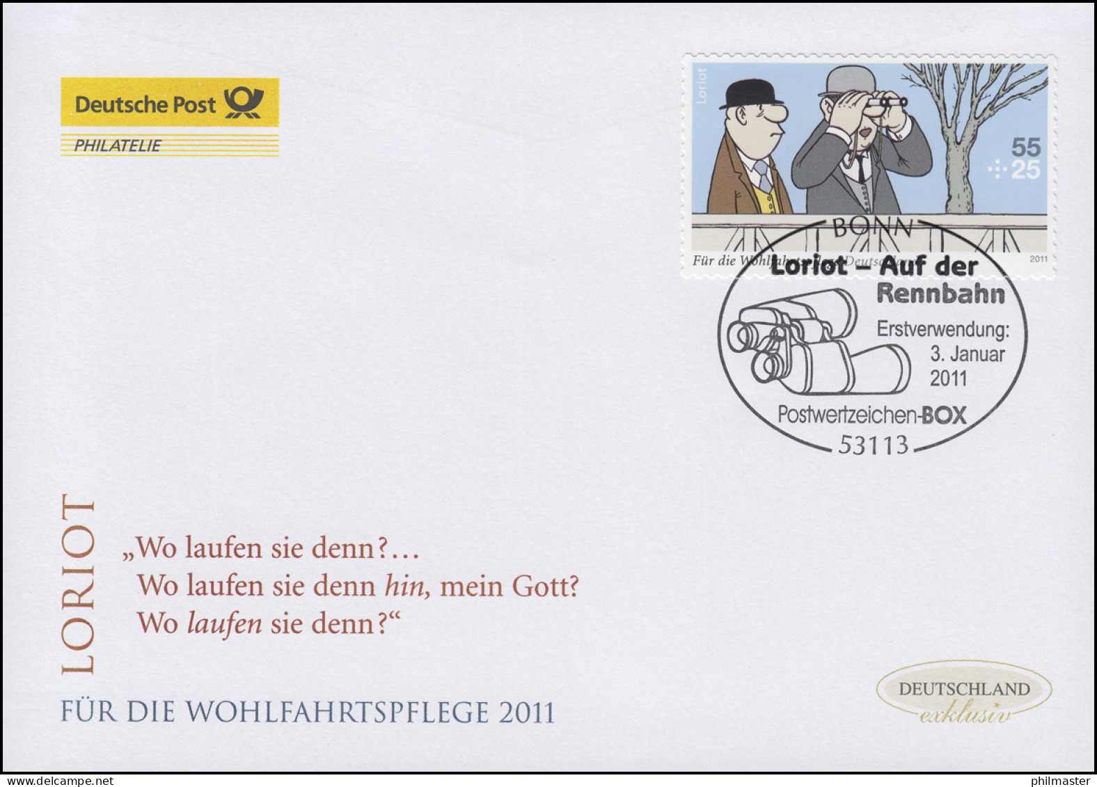 2843 Loriot Auf Der Rennbahn - Selbstklebend, Schmuck-FDC Deutschland Exklusiv - Cartas & Documentos