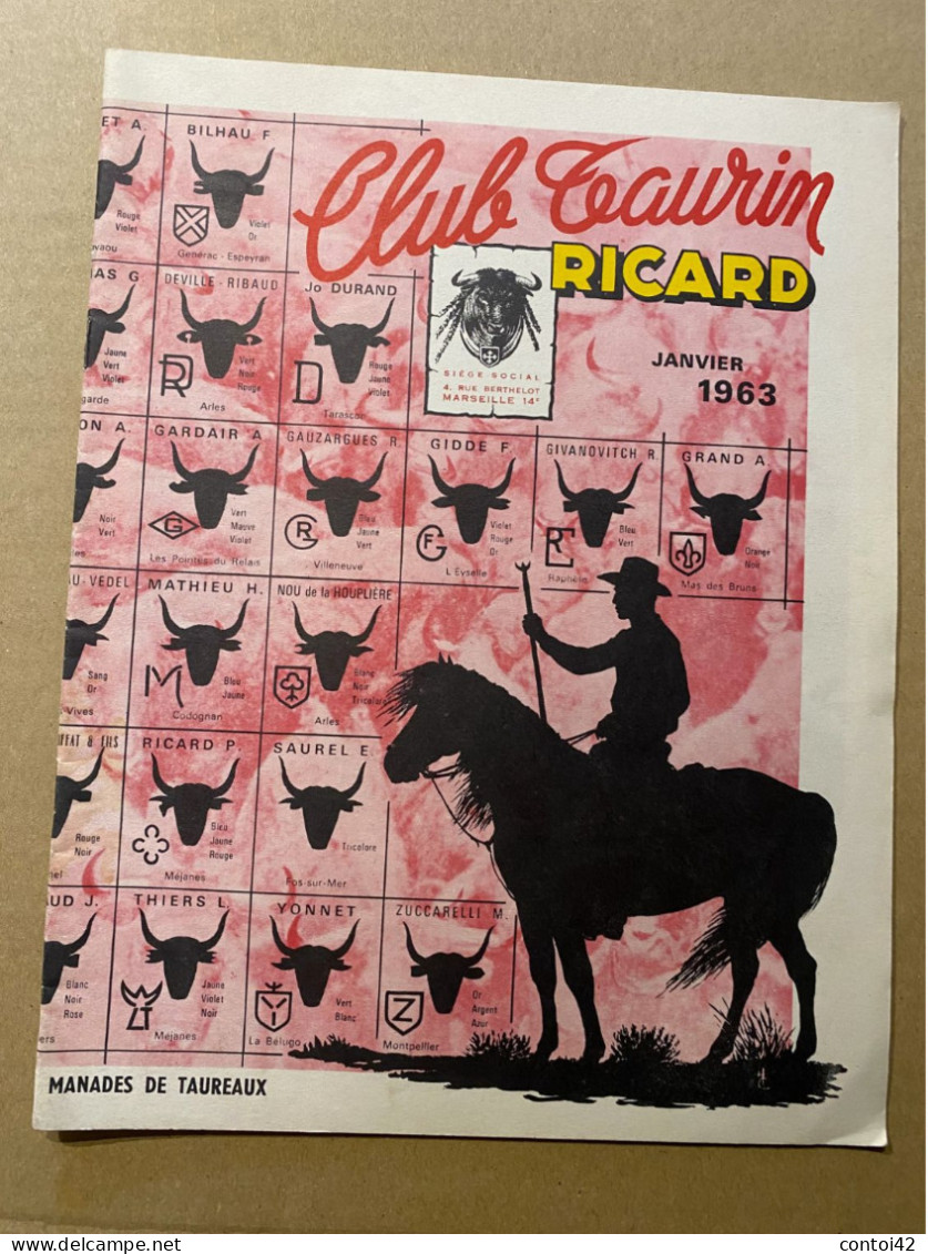 13 MEJANES REVUE CLUB TAURIN RICARD 1963 MANADES DE TAUREAUX  STATUE LE CLAIRON VOVO GARDIANS CAMARGUE PROVENCE - Provence - Alpes-du-Sud